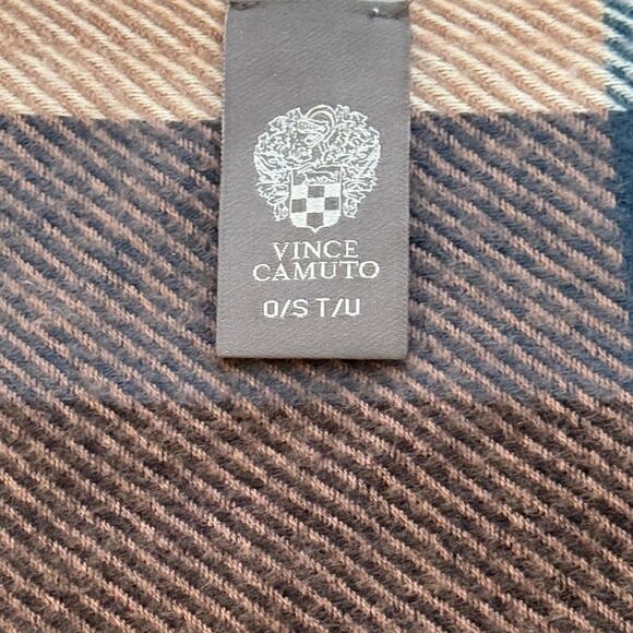 Vince Camuto Tartan Plaid Oversized Fringe Scarf One Sz Knit Preppy Fall Winter - Picture 4 of 5